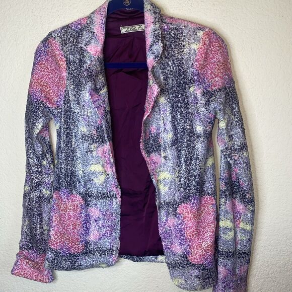 CHLOE K Floral SEQUIN LONG SLEEVE S Blazer Jacket retro y2k 90s - Picture 1 of 9